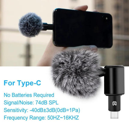 PULUZ Type-C Microphone for Everyday Mobile Video and Audio Capture – compact Type-C lapel mic with windscreen for clearer mobile recordings