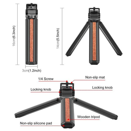 PULUZ Inlaid Wood Tripod for Desktop Vlogging and Live Streaming small wooden tabletop tripod with non-slip pads and 1/4 screw for cameras and smartphones