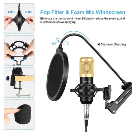 PULUZ Microphone Kit for Daily Home Recording Sessions - gold condenser mic with pop filter, shock mount and scissor arm for clear home podcasting