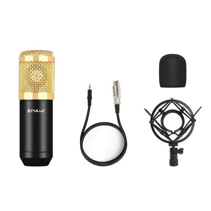 PULUZ Microphone Ideal for Daily Home Recording Tasks - gold condenser mic with cable, foam pop filter and shock mount for podcasting and meetings