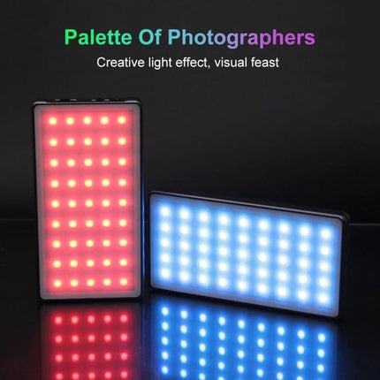 PULUZ Portable RGB LED Light for Vlogging and Photography showing two slim metal-panel lights with red and blue RGB effects