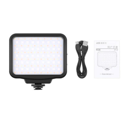 PULUZ Portable Handheld RGB LED Fill Light for Photography shown with USB cable and user manual, compact RGB panel for portrait and product lighting
