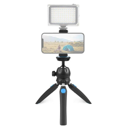 PULUZ Mini Tripod for Everyday Smartphone Video Capture set up with phone and LED light for steady vlogging and social clips