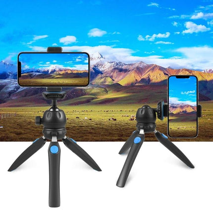 PULUZ Mini Tripod for Everyday Smartphone Video Capture set up on table holding smartphone for steady vlogging and social media clips