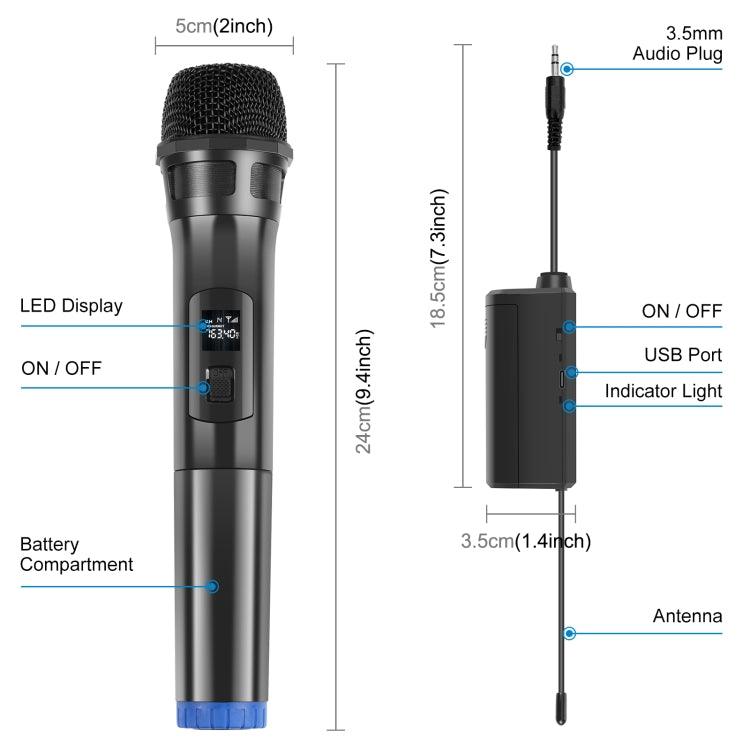 Dual UHF Wireless Dynamic Microphone System with LED Display and 3.5mm Transmitter