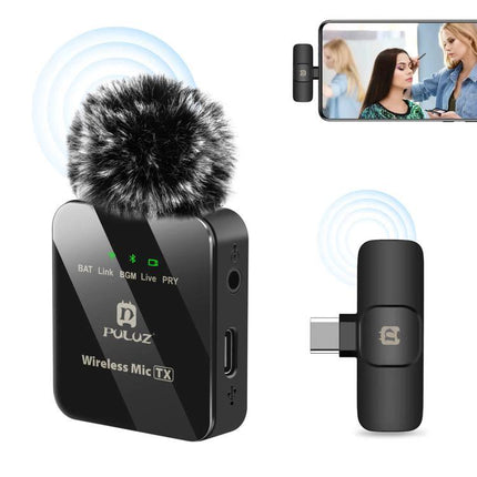 PULUZ Lavalier Microphone for Everyday Audio Recordings wireless 2.4G transmitter with windscreen and USB-C receiver for clear interviews