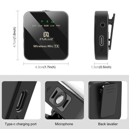PULUZ Lavalier Microphone for Everyday Audio Recordings compact wireless 2.4G transmitter with noise reduction and Type-C charging