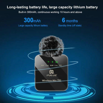 PULUZ Lavalier Microphone for Everyday Audio Recordings – compact wireless 2.4G transmitter with 300mAh battery and windscreen for clear long-lasting audio