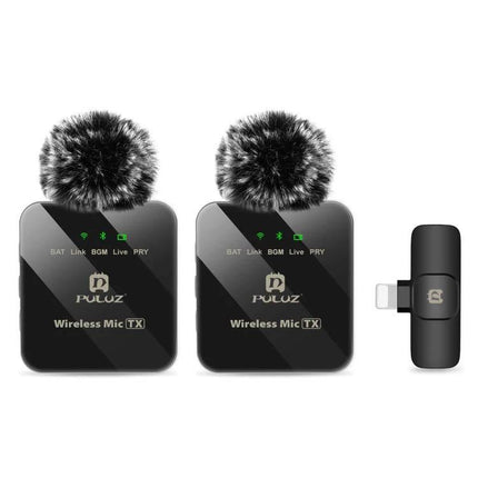 PULUZ Lavalier Microphone for Daily iPhone Recordings wireless dual TX transmitters with furry windshields and Lightning receiver