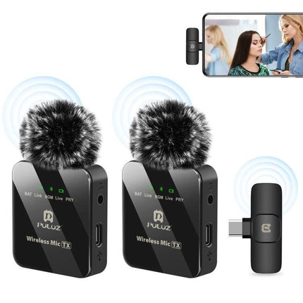 PULUZ Lavalier Microphone for Everyday Audio Recordings and Calls wireless 2.4G dual transmitters with windshields for clear calls and interviews
