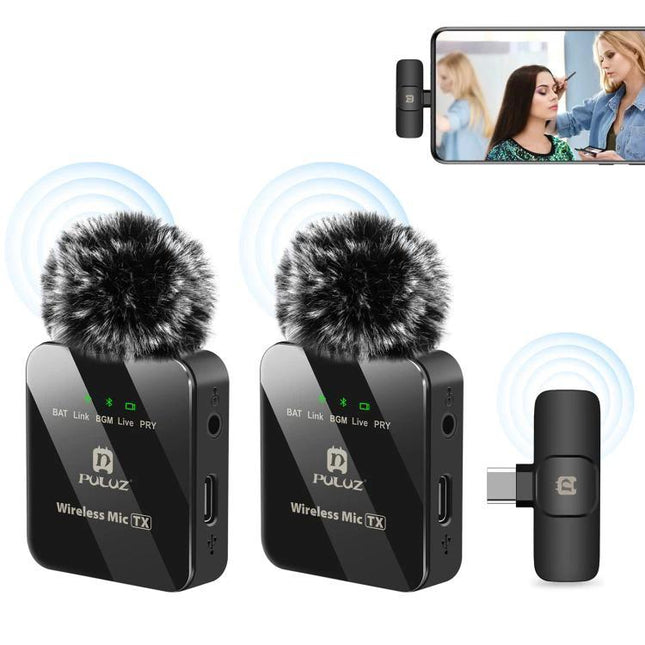 PULUZ Lavalier Microphone for Everyday Audio Recordings and Calls wireless 2.4G dual transmitters with windshields for clear calls and interviews