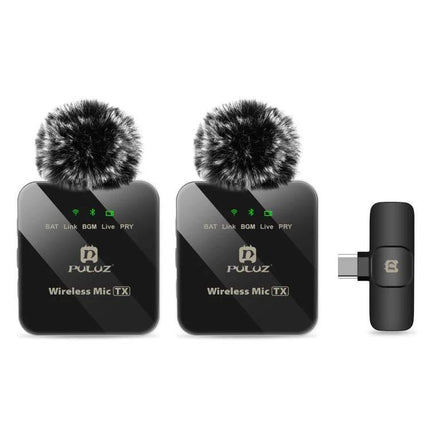 PULUZ Lavalier Microphone for Everyday Audio Recordings and Calls - dual wireless TX units with furry windshields and USB-C receiver
