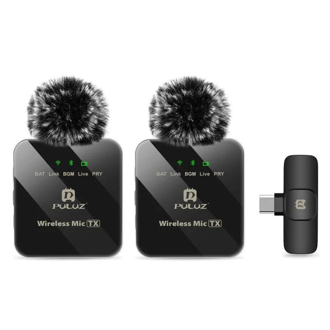 PULUZ Lavalier Microphone for Everyday Audio Recordings and Calls - dual wireless TX units with furry windshields and USB-C receiver