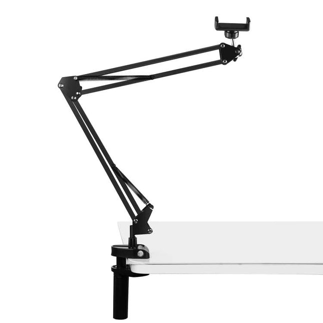 PULUZ Desktop Articulating Arm Holder for Phone Live Broadcasting - black metal adjustable desk mount holding smartphone for streaming