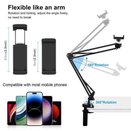 PULUZ Desktop Articulating Arm Holder for Phone Live Broadcasting - metal desk mount with 360° clamp and 180° adjustable arm for phones up to 6.8 inches