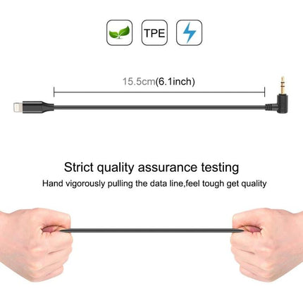 PULUZ Audio Adapter for Daily Microphone Use on the Go - compact 15.5cm 8-pin to 3.5mm right-angle durable TPE/PVC cable for mobile recording