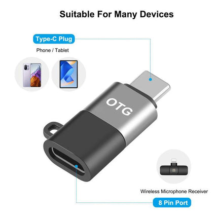 Essential PULUZ USB-C Adapter for Daily Device Connections — compact aluminum OTG Type-C to 8-pin adapter for microphones, charging and file transfer