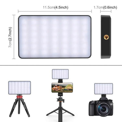 PULUZ Handheld RGB LED Light for Photography and Beauty Sessions - compact panel with dimensions, tripod and camera/phone mounting options