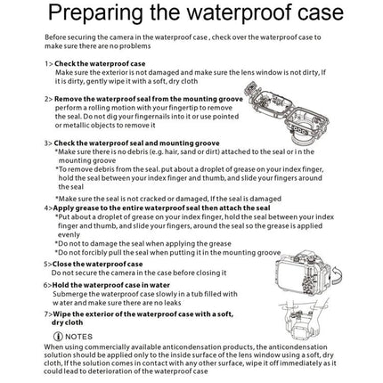 PULUZ Waterproof Case for Underwater Photography Sessions with Sony RX100 III instructions sheet and diagrams