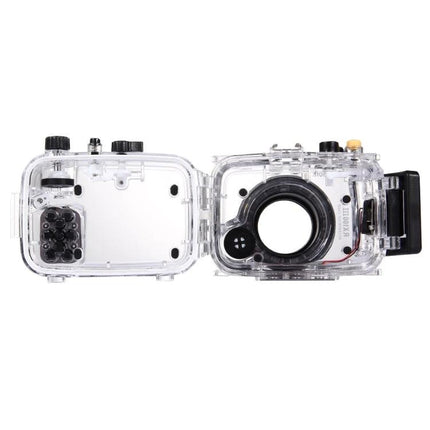 PULUZ Waterproof Case for Underwater Photography Sessions clear underwater housing for Sony RX100 III, open view showing lens port and controls