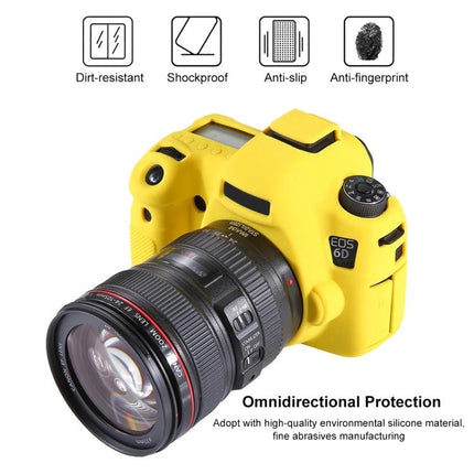 PULUZ Soft Silicone Protective Case for Canon EOS 6D Camera on yellow Canon EOS 6D demonstrating dirt-resistant, shockproof, anti-slip protection