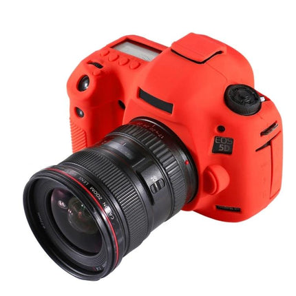 PULUZ Silicone Protective Case for Canon EOS 5D Mark III red silicone cover fitted on DSLR body protecting camera from scratches dust and minor impacts