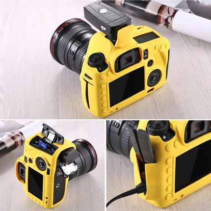 PULUZ Silicone Protective Case for Canon EOS 5D Mark III fitted yellow silicone cover showing camera ports and buttons