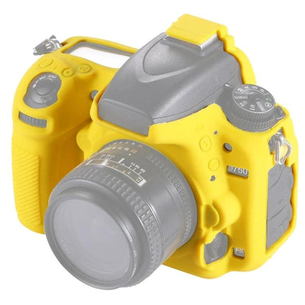 PULUZ Soft Silicone Protective Case for Nikon D750 Camera in bright yellow fitted on DSLR for travel and outdoor protection