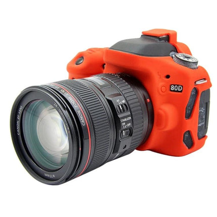 PULUZ Soft Silicone Protective Case for Canon EOS 80D Camera on red Canon EOS 80D showing full body protection and easy access to controls