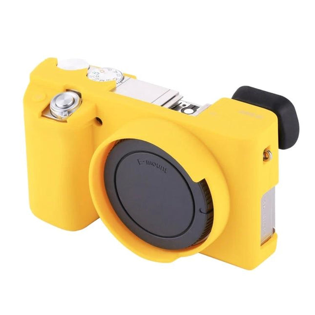 PULUZ Soft Silicone Protective Case for Sony A6000 Camera Protection in bright yellow covering camera body to prevent scratches and impacts