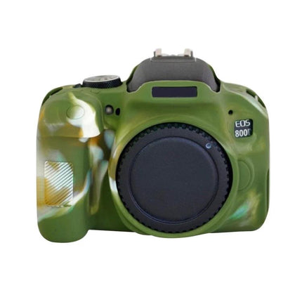 PULUZ Soft Silicone Protective Case for Canon EOS 800D Camera in camouflage green, snug fit showing front camera body protection