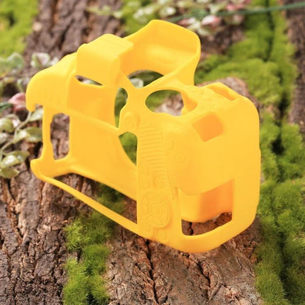 PULUZ Soft Silicone Protective Case for Canon EOS 800D Camera in bright yellow shown fitted over camera body for outdoor protection