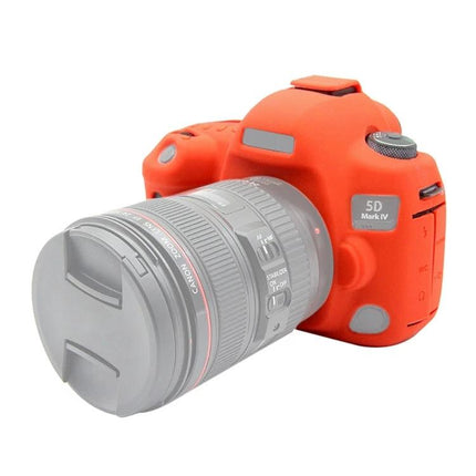 PULUZ Soft Silicone Protective Case for Canon EOS 5D Mark IV orange silicone cover on DSLR showing access to buttons and lens