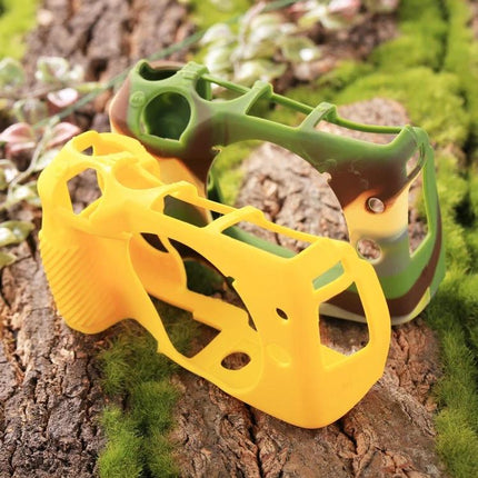 PULUZ Soft Silicone Protective Case for Canon EOS M3 in yellow and camouflage on outdoor bark background