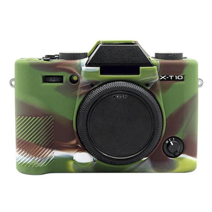 PULUZ Soft Silicone Protective Case for Fujifilm X-T20 Camera in camouflage green fitted on camera body protecting against scratches and dust