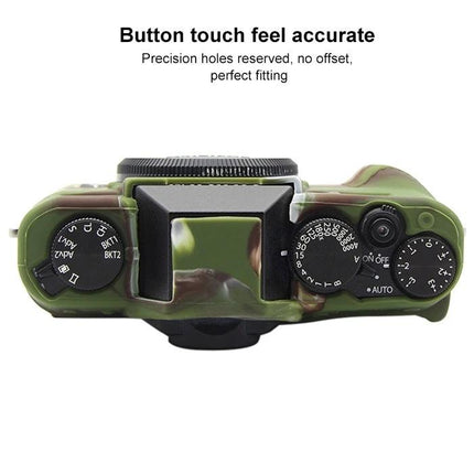 PULUZ Soft Silicone Protective Case for Fujifilm X-T20 Camera camo top view showing precise button cutouts and full coverage protection