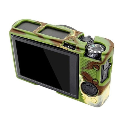 PULUZ Silicone Case to Protect Sony RX100 Cameras in camouflage green fitted on RX100 back and controls
