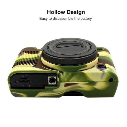 PULUZ Silicone Case to Protect Sony RX100 Cameras camo silicone cover showing hollow design for battery access