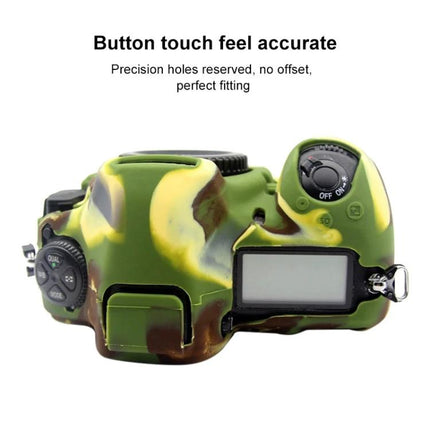 PULUZ Soft Silicone Protective Case for Nikon D850 Camera camo green protective cover showing top controls and LCD, precise button cutouts