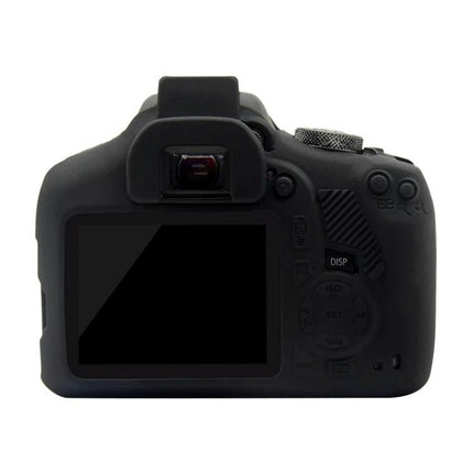PULUZ Soft Silicone Protective Case for Canon EOS 1300D and 1500D Cameras rear view showing access to LCD and controls, black silicone cover