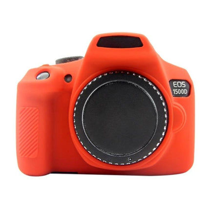 PULUZ Soft Silicone Protective Case for Canon EOS 1300D and 1500D Cameras on red Canon EOS 1500D body protecting camera from scratches and dust