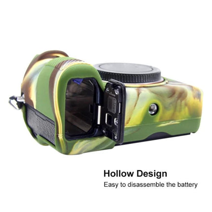 PULUZ Soft Silicone Protective Case for Sony A9 and A7 Cameras camo green silicone case showing hollow design and open battery compartment