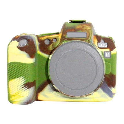 PULUZ Soft Silicone Protective Case for Canon EOS R Camera in camouflage green fitted on camera body
