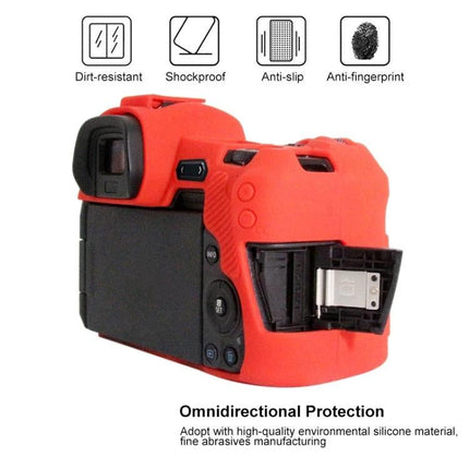 PULUZ Soft Silicone Protective Case for Canon EOS R Camera red silicone fitted on camera with access to buttons and ports
