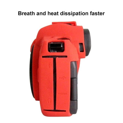 PULUZ Soft Silicone Protective Case for Canon EOS R Camera red side view showing ventilation and button access