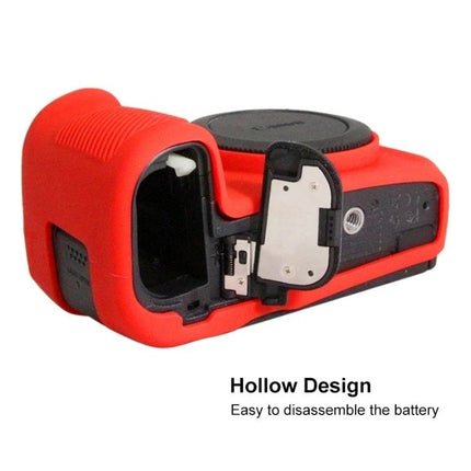 PULUZ Soft Silicone Protective Case for Canon EOS R Camera red silicone case showing hollow design and open battery compartment