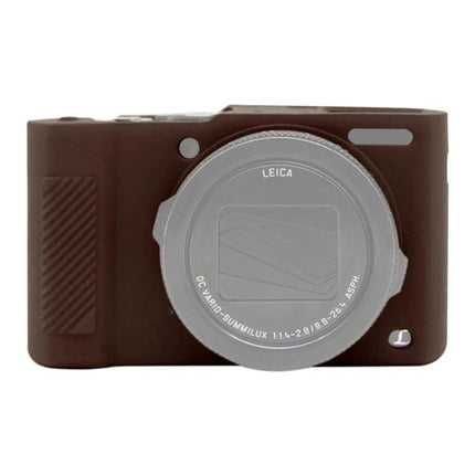PULUZ Soft Silicone Protective Case for Panasonic Lumix LX10 in brown, front view protecting camera body and lens access
