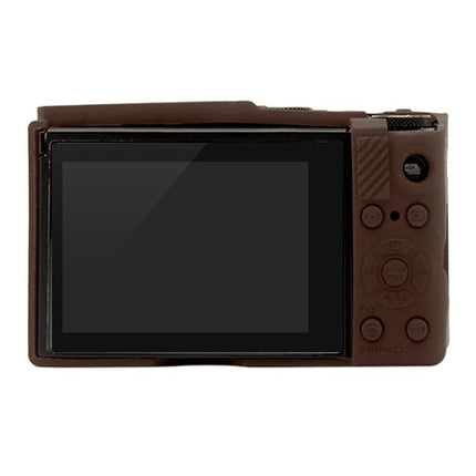 PULUZ Soft Silicone Protective Case for Panasonic Lumix LX10 brown rear view showing screen and control access