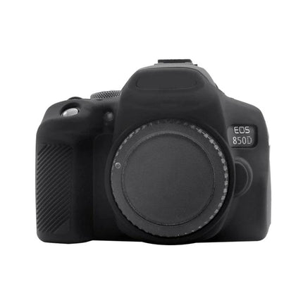 PULUZ Soft Silicone Protective Case for Canon EOS 850D Camera front view showing black silicone cover protecting body and lens mount