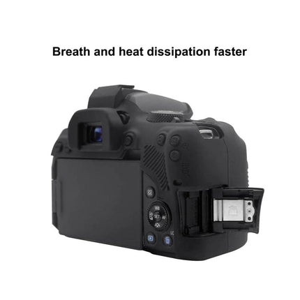 PULUZ Soft Silicone Protective Case for Canon EOS 850D Camera showing black silicone cover on camera back with access to controls and hot shoe